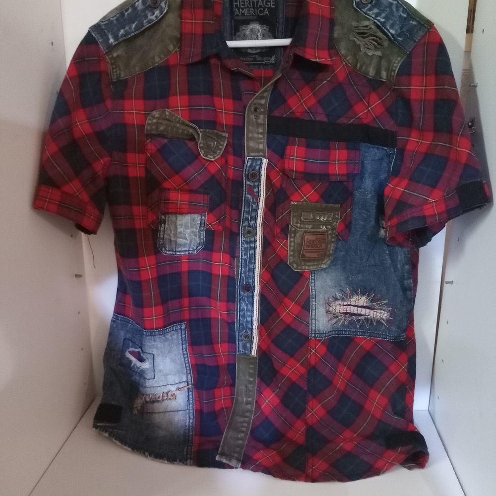 Red and Blue Patchwork Casual Shirt